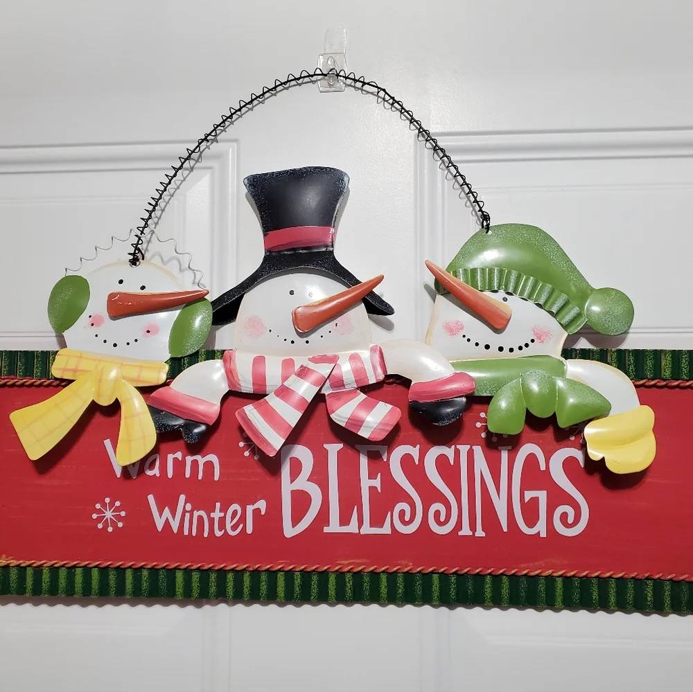 Warm Winter BLESSINGS Snowman Metal Wall Hanging